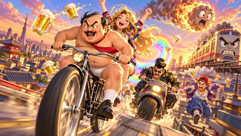 チャリ課長 ぶっ飛びロードのゲーム画面