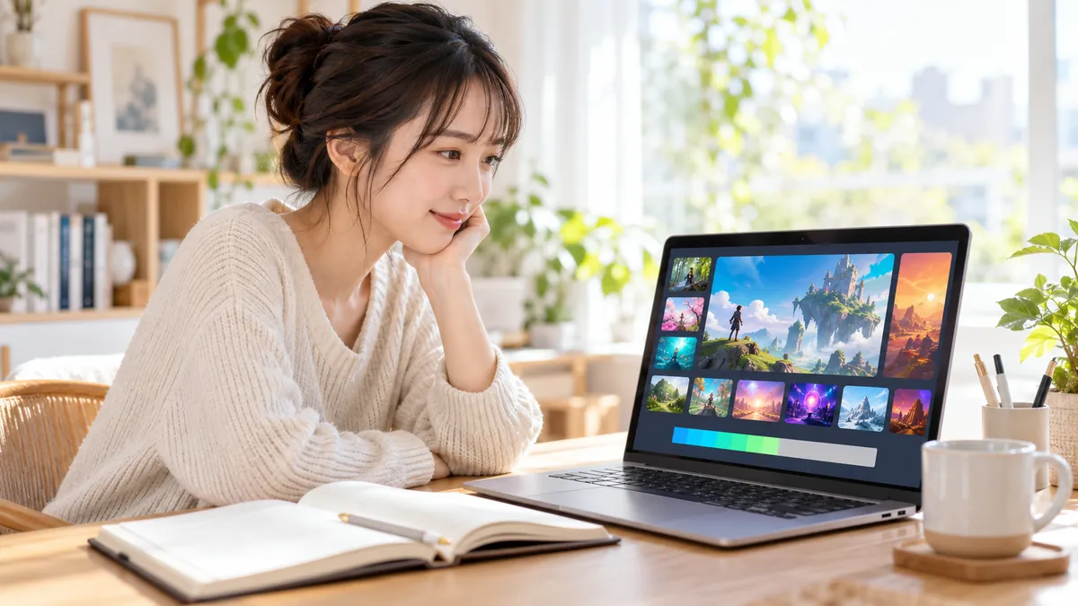 作品ページの下書きを確認しながらファイルをアップロードする様子