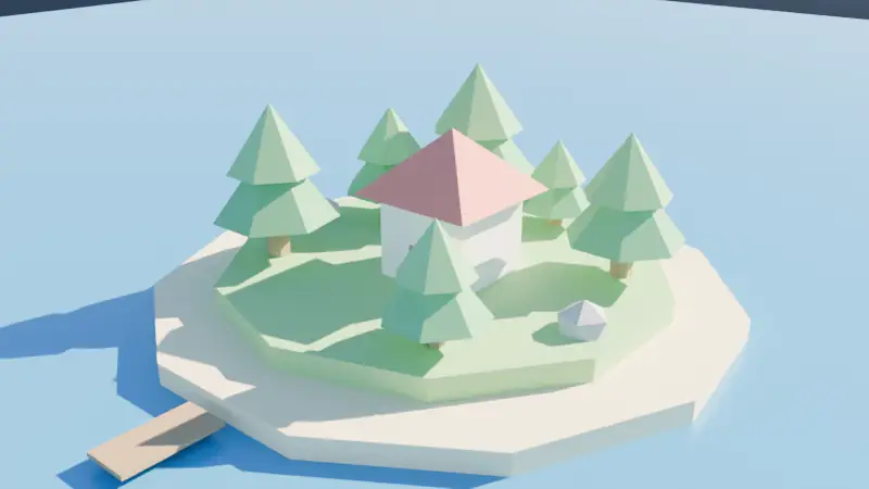 Blenderで作成した島を、ゆっくり回転させながら見せる動く画像
