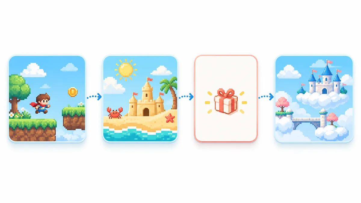 ゲームのステージの合間に広告が入る流れを図にしたイラスト